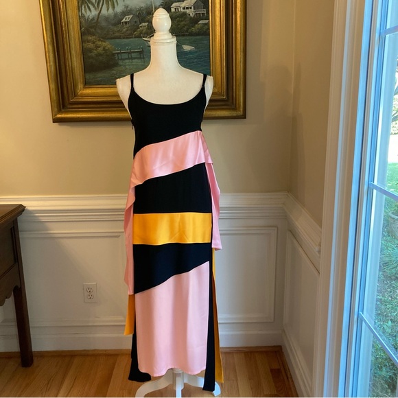 MSGM Black Orange Pink Ribbon Cami Slip Dress - Picture 1 of 9